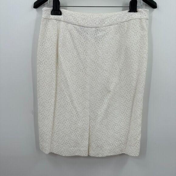 Nine West Pencil skirt Suit Size 10 2pc White Lace Short Sleeve Tea Wedding - Picture 5 of 11